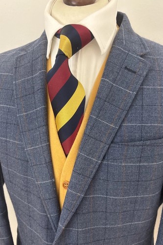 Samuel Windsor Men’s Blue Tweed Jacket Windowpane Check Wool Size 42S - Picture 2 of 10