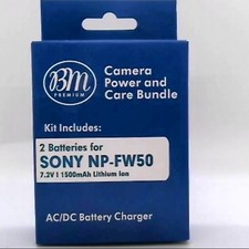BM Premium 2 Batteries for Sony NP-FW50 w/ AC/DC Charger Bundle New Sealed