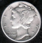1944 US War Time Mercury Silver Dime, Fine-Very Fine with Awesome Toning, KM 140