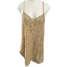Cinema Etoile Lace Babydoll Gold Floral Overlay Spaghetti Strap Womens Large VTG
