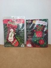 Vntg NOS Bucilla Dimensions Felt Stocking Kits Poinsettias Snowman 18in