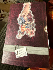 Handmade Blank Junk Journal Diary, Burgundy Cardboard Cover, Lace Floral