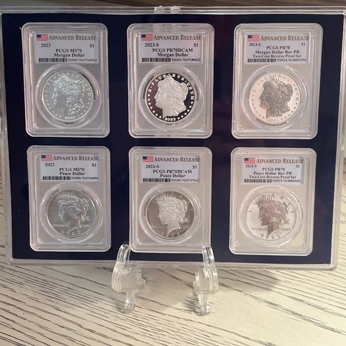 2023 Silver Morgan & Peace Dollar PCGS MS70 Advanced Release 6 COIN FLAG SET