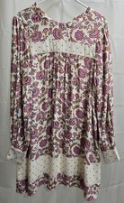 Womens Chaps Cream /Pink/Brown/Blue Paisley & Polka Dot Babydoll Dress Size Med