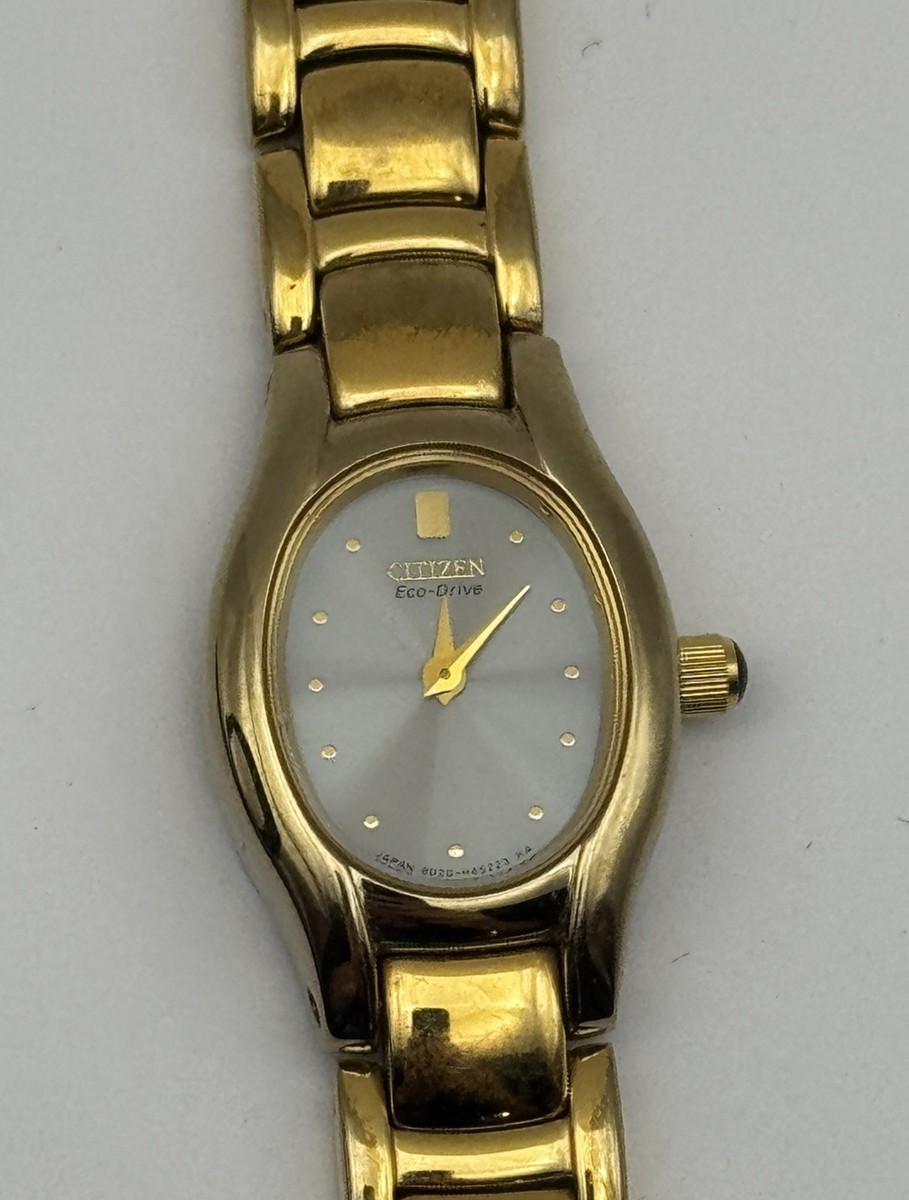 Citizen Eco-Drive Womens Oval Shaped Gold Tone Watch Working and Runs Well View 2
