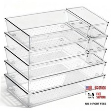 Large Plastic Drawer Organizer Bins - Acrylic Bathroom Drawer 8 Pack Clear