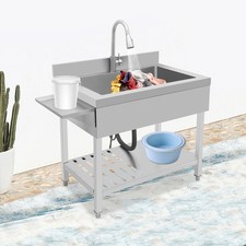 Single Bowl Kitchen Sink Stainless Steel Sink Commercial Sink w/Pull-out Faucet