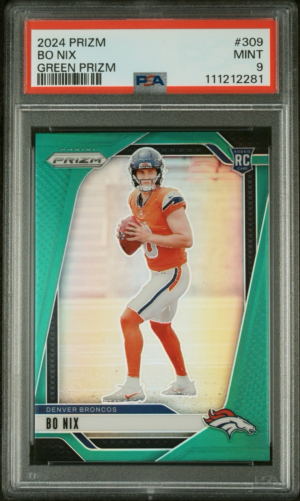 2024 PANINI PRIZM GREEN PRIZM #309 BO NIX ROOKIE RC PSA 9