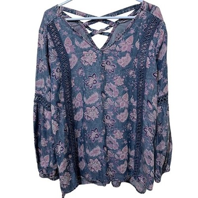 Standard Grace Women s Blouse Sz Medium Blue/ Pink Lace Cotton