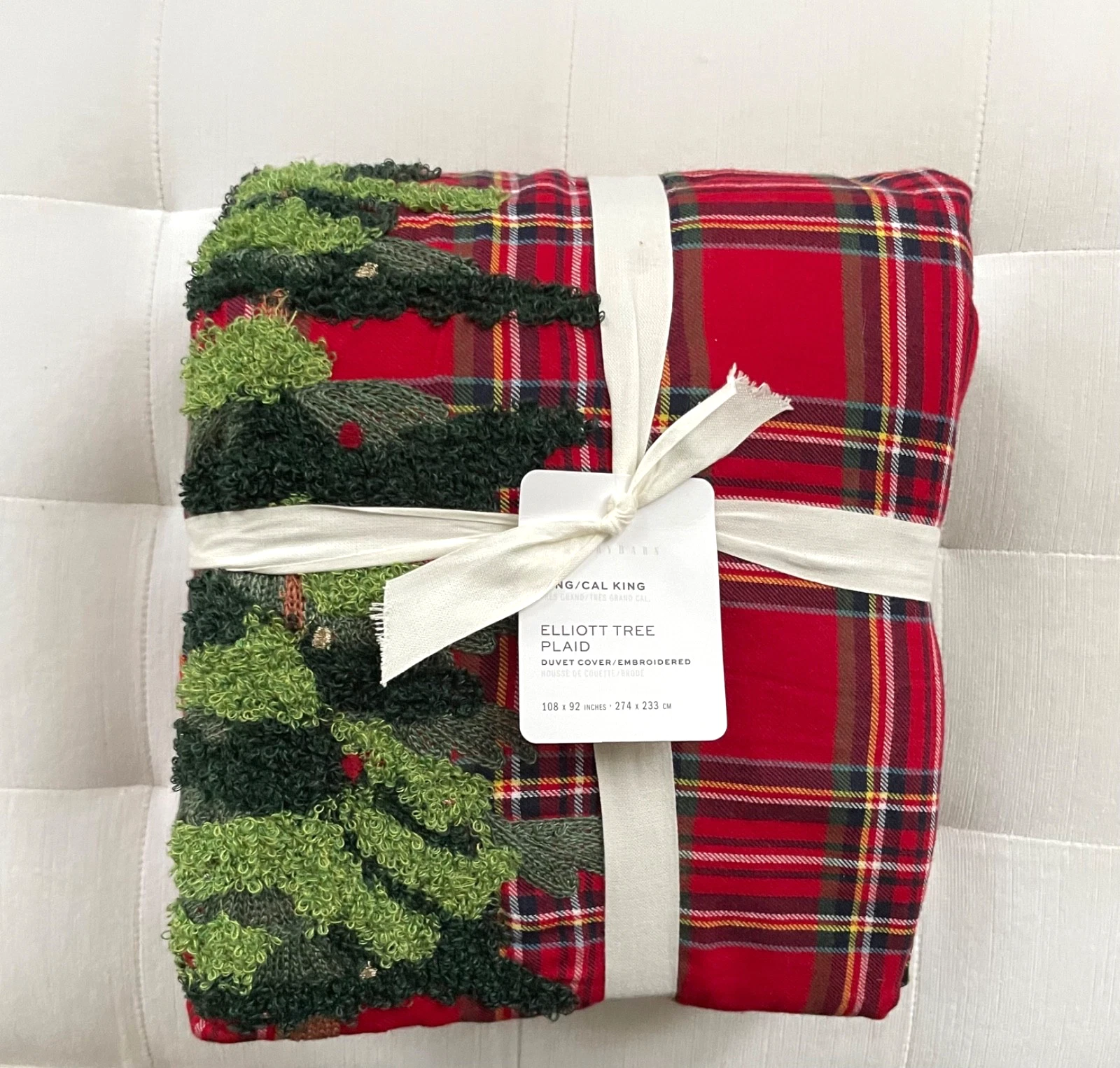 Pottery Barn Elliot Tree Embroidered Plaid Duvet