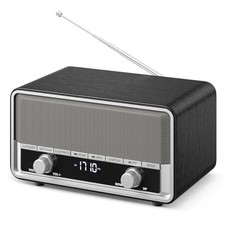 Vintage Wood AM FM Clock Radio with Bluetooth, Digital Clock Radio for Black