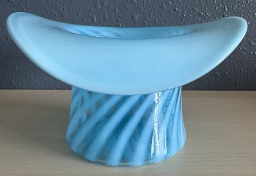 Vintage Fenton  Blue Optic Swirl Top Hat Vase Opalescent 3.5" Base Beautiful!!