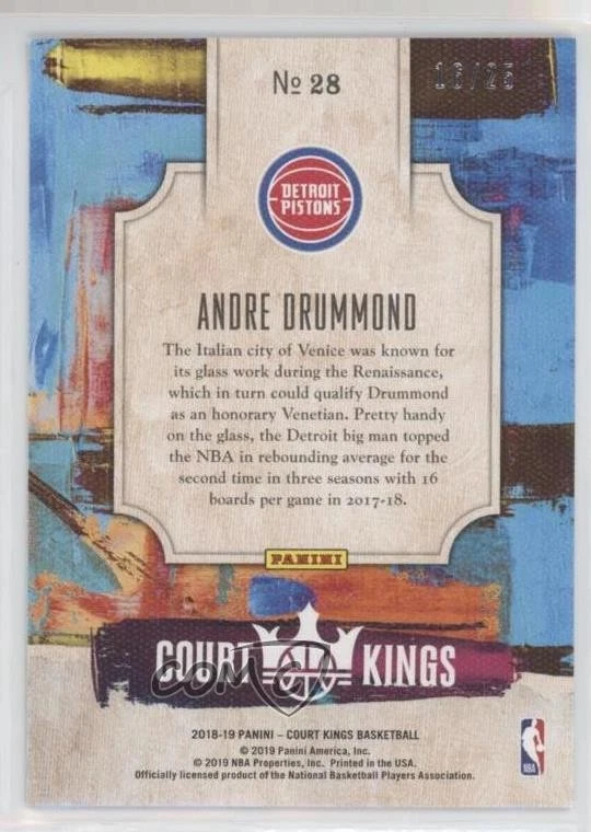 2018-19 Panini Court Kings Renaissance Men Sapphire /25 Andre Drummond #28 - Image 2 of 2