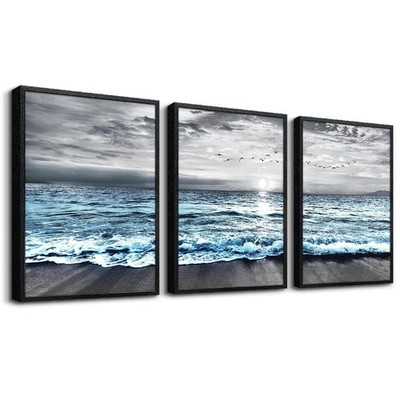 Black Framed Canvas Wall Art For Living Room & Bedroom Decor - Black And Whit...