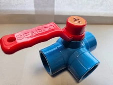 PVC BALL Valve 3-way, 1 inch, slip-slip-thread from SEARCO. 3 HOLES IN THE BALL.