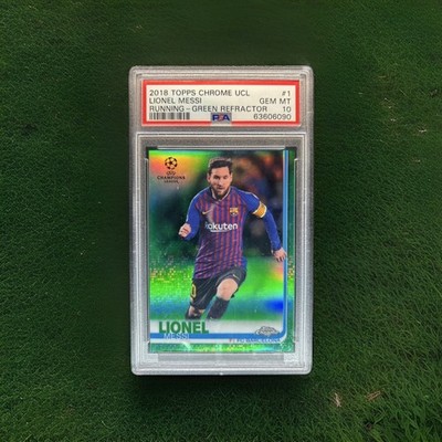 Lionel Messi 2018 Topps Chrome UCL FC Barcelona #1 Green Refractor # /99 PSA 10