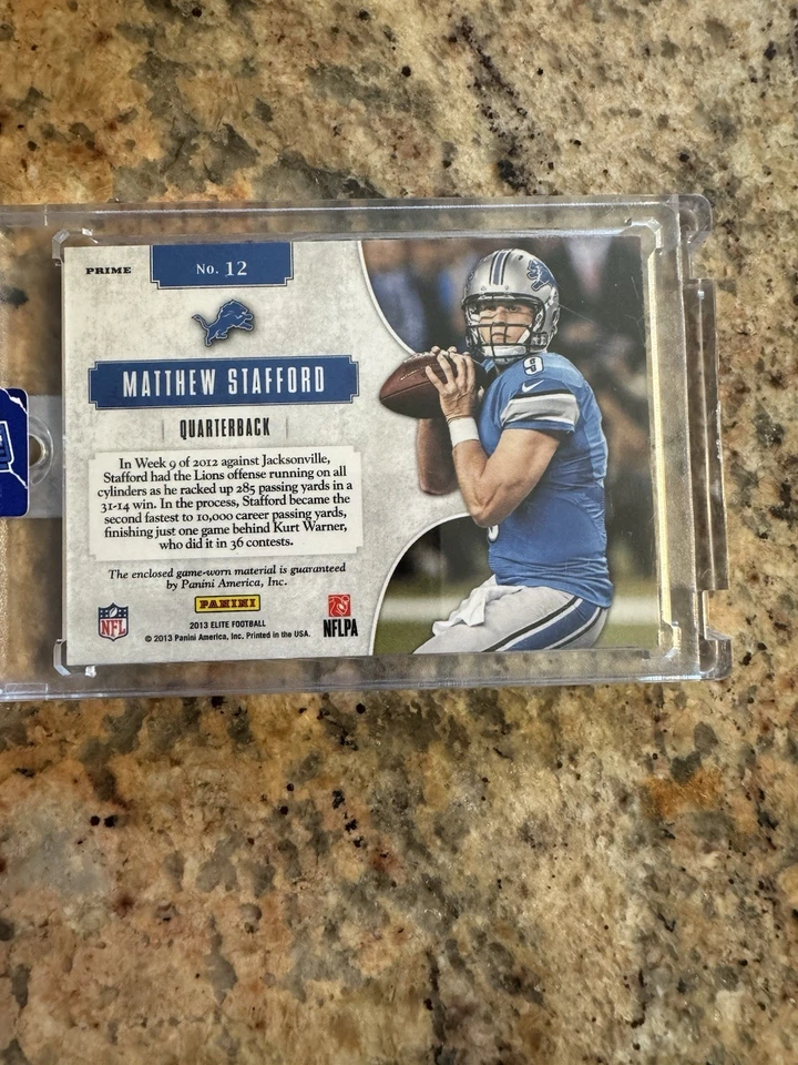 2013 Elite Gridiron Gear Matthew Stafford Prime Patch /10 3-Color Jersey SP - Image 2 of 2