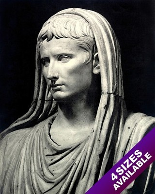 AUGUSTUS CAESAR STONE STATUE WATERCOLOR PORTRAIT PAINTING ART REAL CANVAS PRINT