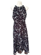 Tahari ASL NWT Women's Navy Floral Spray Midi Dress, Sleeveless Size 8