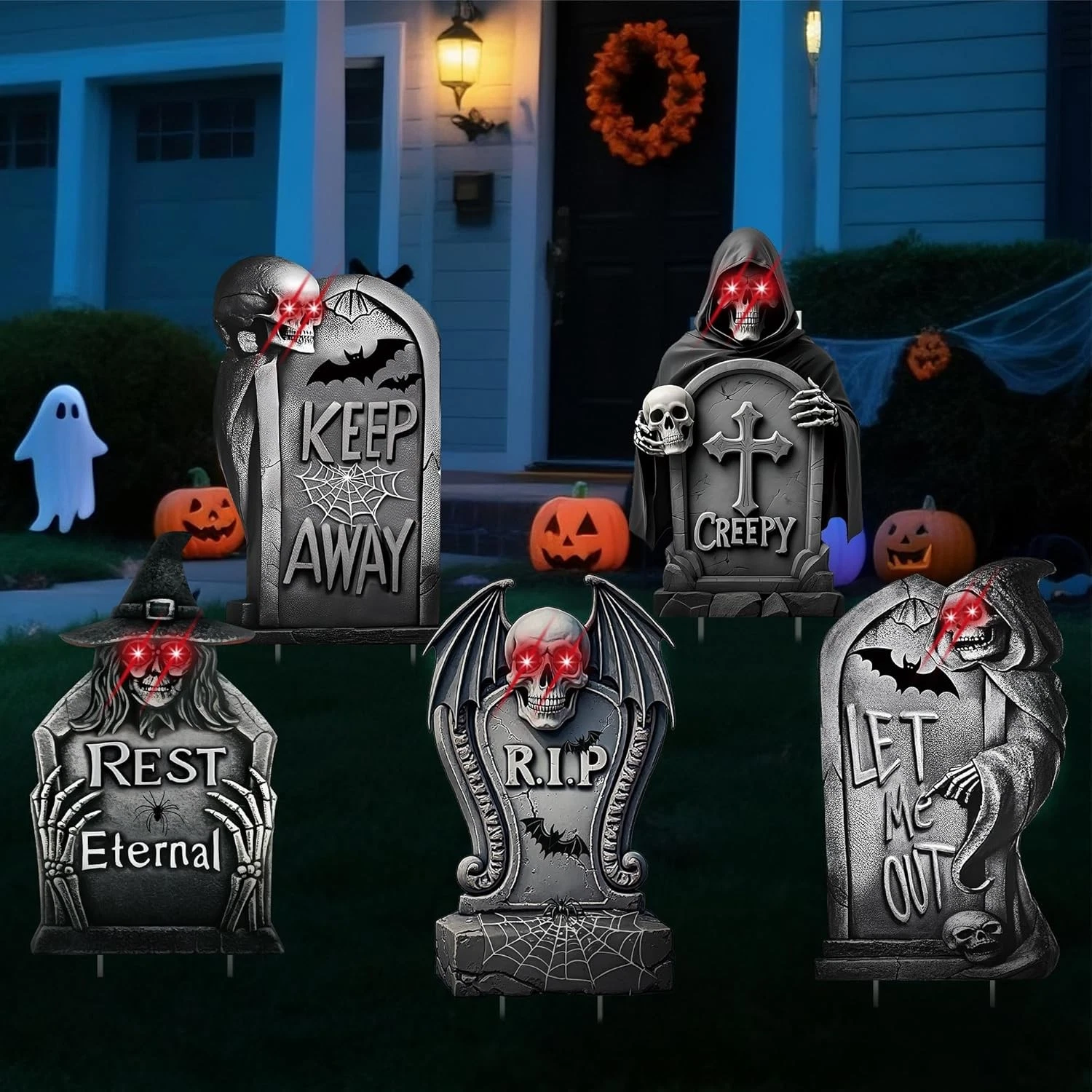 Halloween Decorations Outdoor Graveyard Tombstones, 5 PCS Halloween Yard Signs w