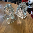 Set of 2 Vintage 1940s Federal Glass Clear Horse Head Bookends