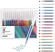 Grabie Glitter Gel Pens 18 Colors, Metallic Vibrant Sparkle Gel Pens for