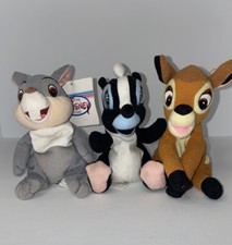 Disney Store Bambi, Thumper, and Flower Lot Of 3 Bean Plush Vintage 5  Tall
