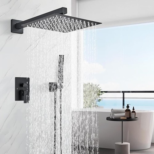 Bathroom Shower Faucet Set Luxury Rainfall Shower Head Combo System Mixer Valve - Picture 220 of 332