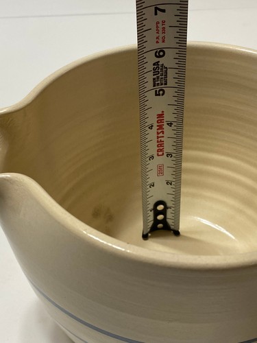 Ancien bol mélangeur à rayures en céramique Marshall Pottery Texas - Photo 3/12