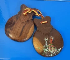 3.5” Vintage Hand Carved Souvenir Wood Castanets / Hand Carved Spain/ Sevillian