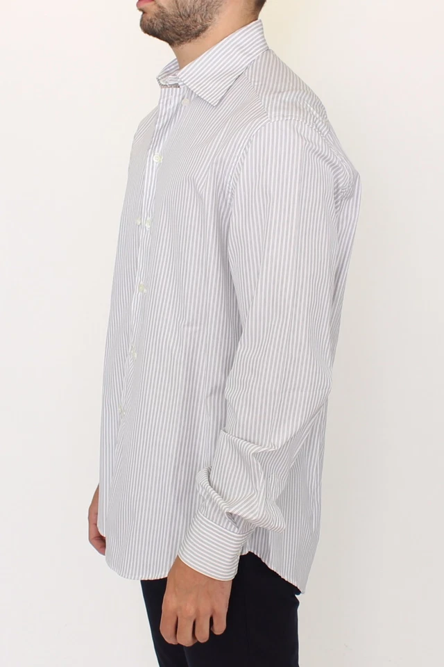 Camisa casual ERMANNO SCERVINO listrada cinza branca ajuste regular IT50/L RRP $440  - Imagem 2 de 4