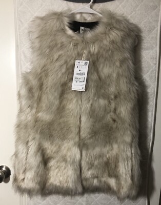 LAST NWT ZARA FAUX FUR WAISTCOAT VEST COAT BEIGE ICE ECRU JACKET