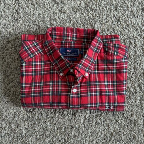 Vineyard Vines Classic Fit Flannel Whale Shirt Red Plaid Cotton Preppy Men’s XXL - Picture 7 of 7