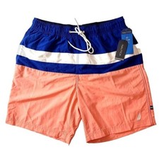 Nautica Swim Trunks Mens Small Pale Coral Blue Orange Colorblocked 8" NEW