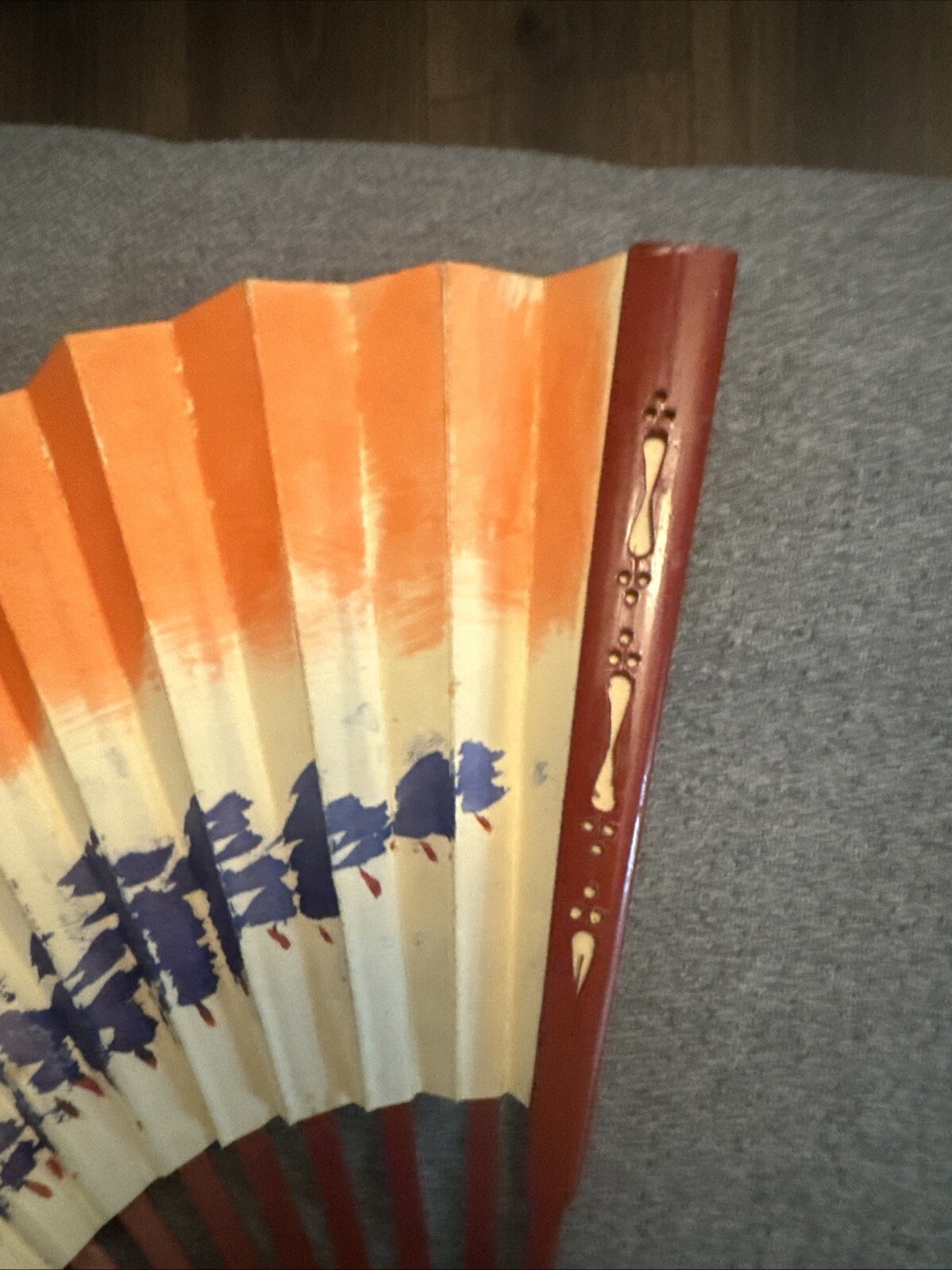 1945 Vintage Hand Painted Asian Japanese Wall Art Fan