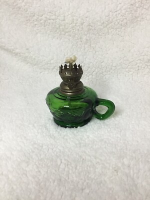 Miniature Vintage Hong Kong Green Oil Lamp Grape Leaf Apple Very Nice
