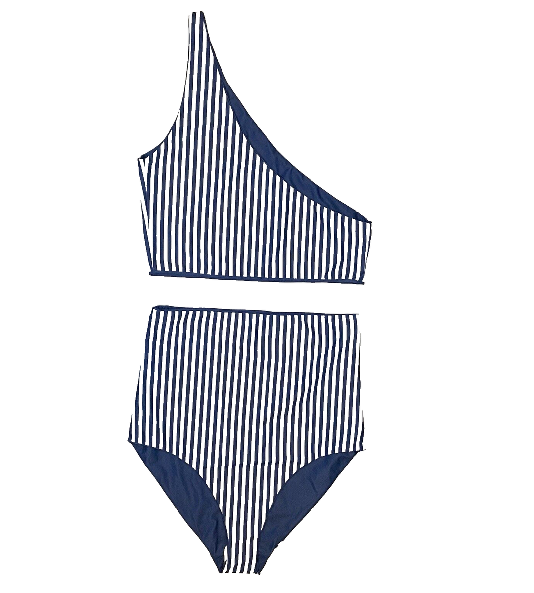 Baiia Women's One Shoulder High Waisted Reversible Bikini Set Size 16  Stripped