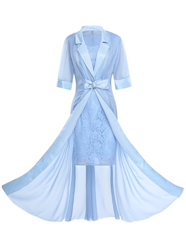 Set donna taglie forti abito set risvolto sera trasparente matrimonio ospite outfit - Foto 8 di 87