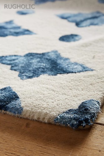 New Hand Tufted Woolen Area Rug ANTHRO MOROCCAN TILE BLUE Carpet for Living Room - Picture 5 of 5