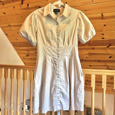 donna morgan pleated dress Donna Morgan Women's Button Up Shirt Dress in Sand Puff Sleeves