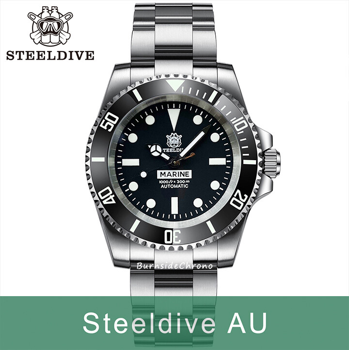 Steeldive SD1954, Black (No Date), NH35,AR Sapphire,Lume,300m Diver, Diving,BNIB