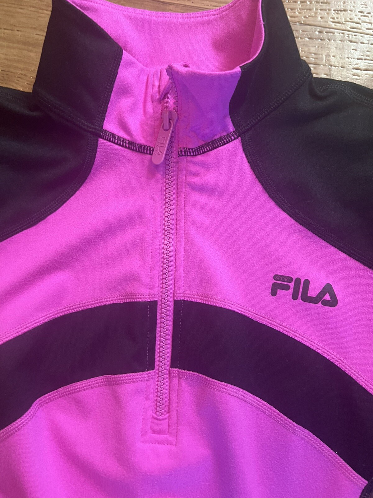 Maglione da corsa Fila donna rosa nero medio 1 4 zip fori pollice tasca zip