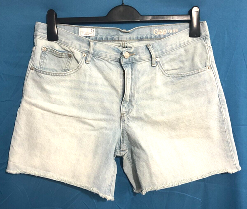 GAP 1969 JEANS Light Blue Denim SEXY BOYFRIEND Mid-Rise Shorts CUT-OFF HEM sz 31