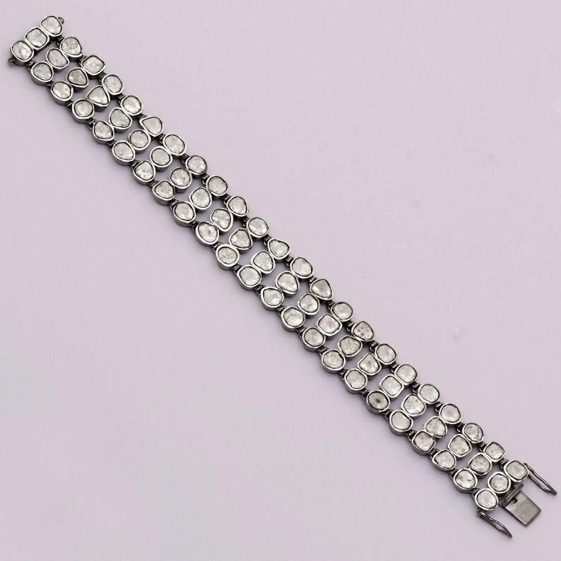 Polki Diamond Bracelet 925 Sterling Silver Diamond Bracelet Christmas Gift - Image 2 of 4