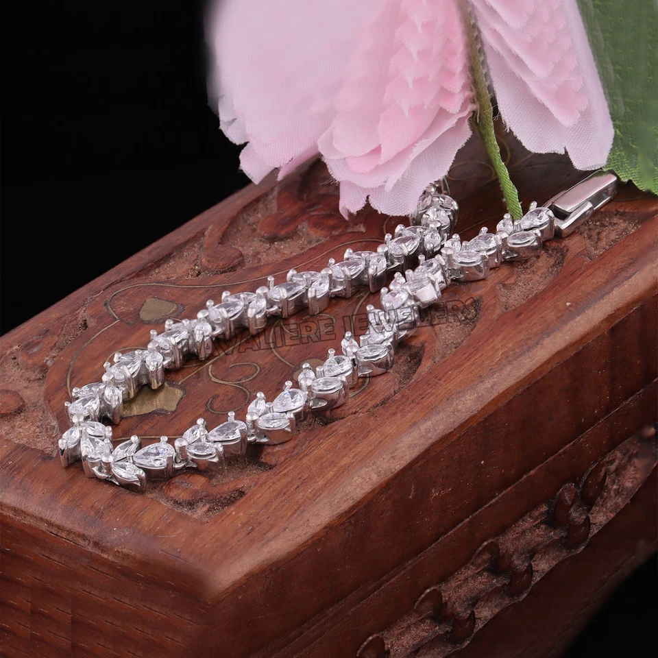 6.00 Ct Pear-Marquise Cut Zircon Wedding Tennis Bracelet 6.5 Inches 925 Silver - Image 3 of 4
