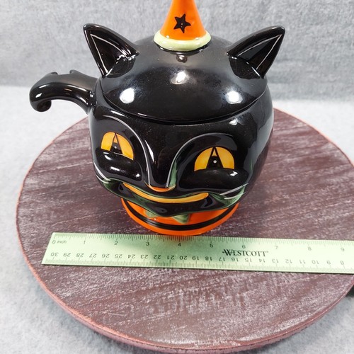 Joanna Parker Halloween Grinning Cat Black Cat Treat Bowl Hat Lid No Spoon - Picture 12 of 13