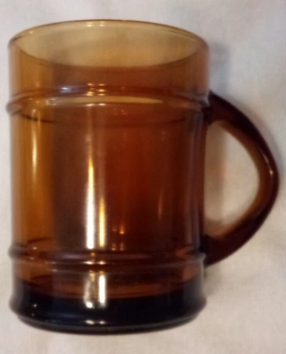 Anchor Hocking VTG Brown Amber Glass Barrel Style Coffee Mug/Cup-Excellent Shape