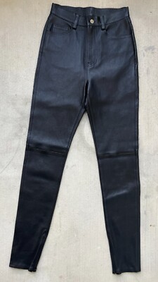 John Elliott Womens Leather Ryder Hi Rise Skinny Pants Black Size Small