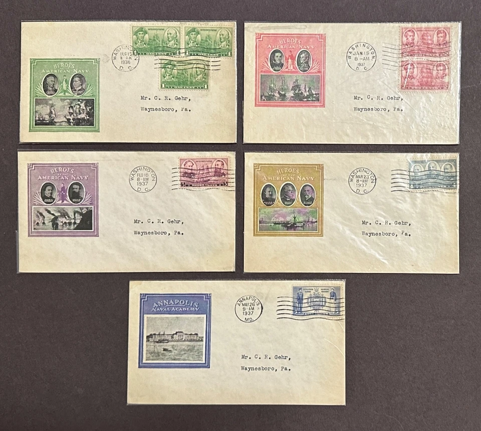 StampTLC US 785-9 790-4 Army Navy FDC Women IOOR West Point NY Annapolis MD 1936 - Image 4 of 4