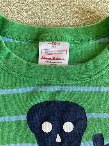 Hanna Andersson Boys Green Blue Striped Skull Short Sleeve Snug Pajama Shirt 8 - Picture 7 of 7